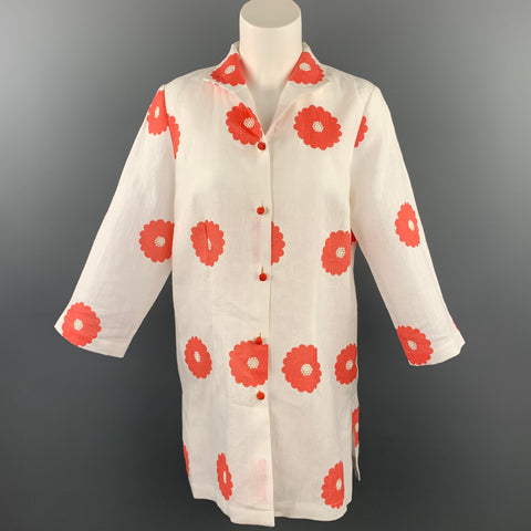 CONNIE ROBERSON Taille S Veste boutonnée en lin floral blanc
