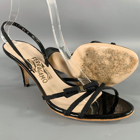 SALVATORE FERRAGAMO Size 8.5 Black Patent Leather Slingback Sandals