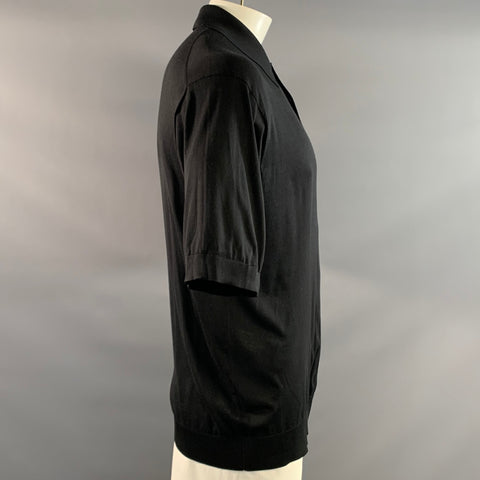 PRADA Size M Black Knitted Silk Buttoned Polo