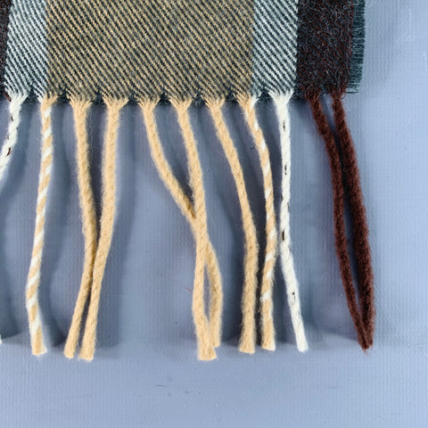 VINTAGE Brown Tan Plaid Cashmere Fringe Scarf