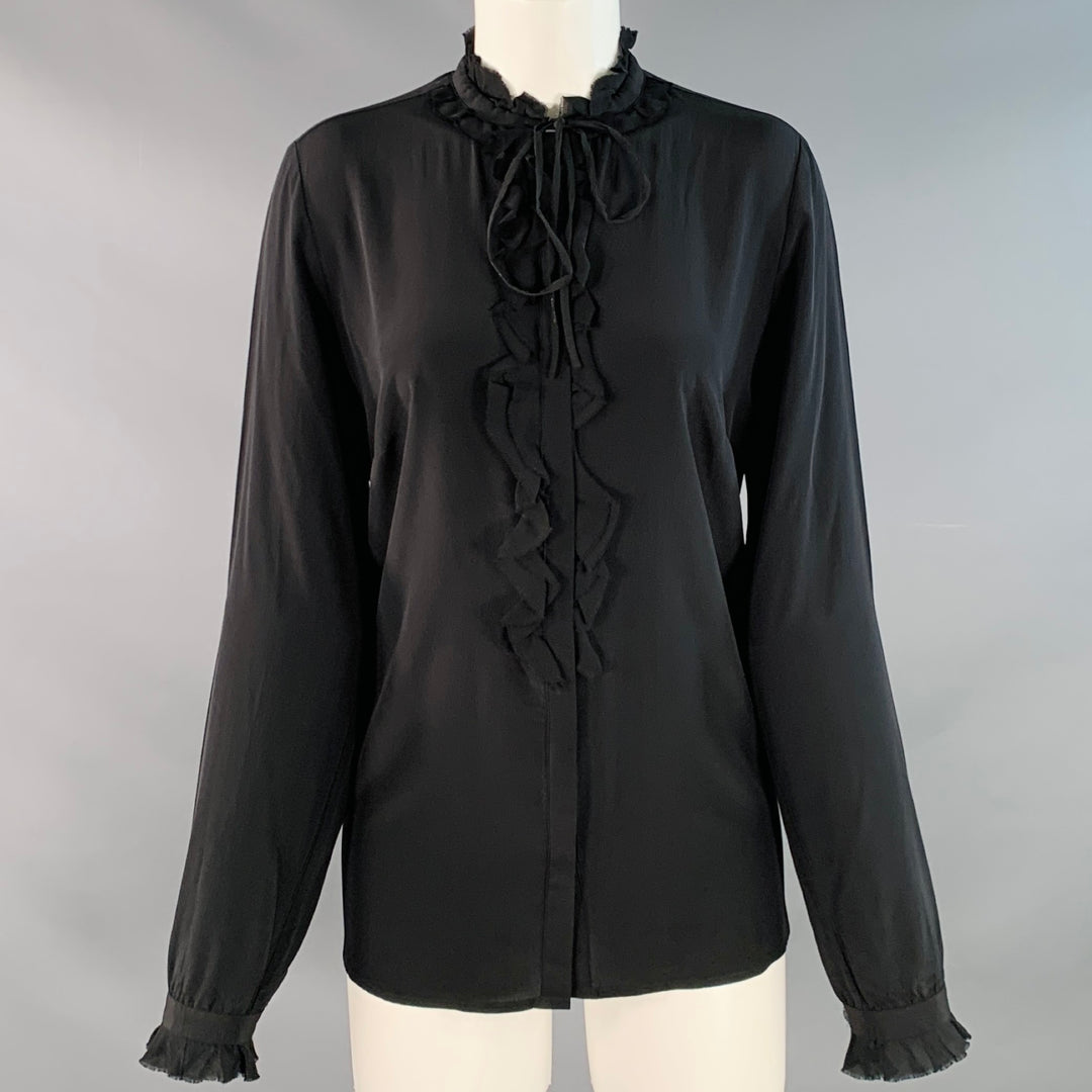 ZADIG & VOLTAIRE Size M Toile Black Silk Ruffled Hidden Buttons Shirt