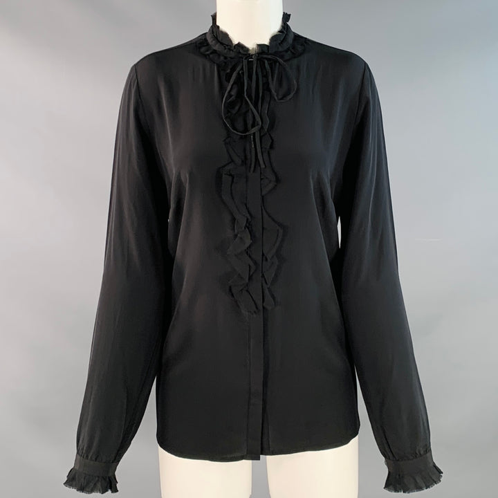 ZADIG & VOLTAIRE Size M Toile Black Silk Ruffled Hidden Buttons Shirt