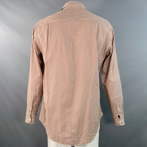 LORO PIANA Size L Brown White Gingham Cotton One Pocket Long Sleeve Shirt