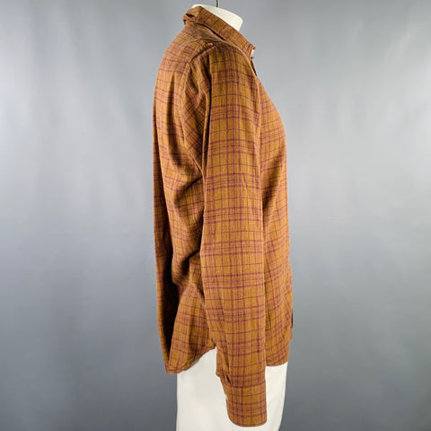 BEVILACQUA Size XL Brown Purple Checkered Cotton Blend Long Sleeve Shirt