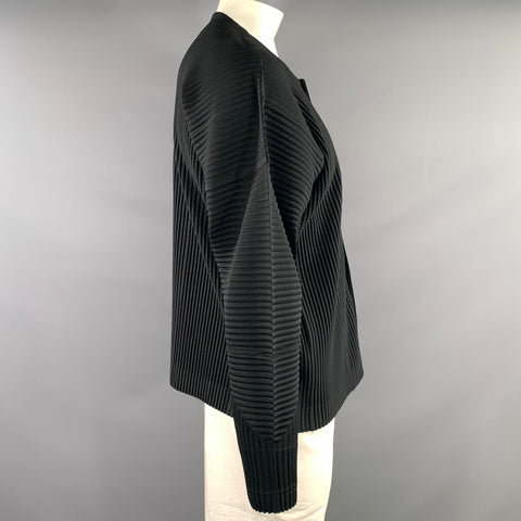 ISSEY MIYAKE Size L Black Pleated Polyester Snap buttons Cardigan