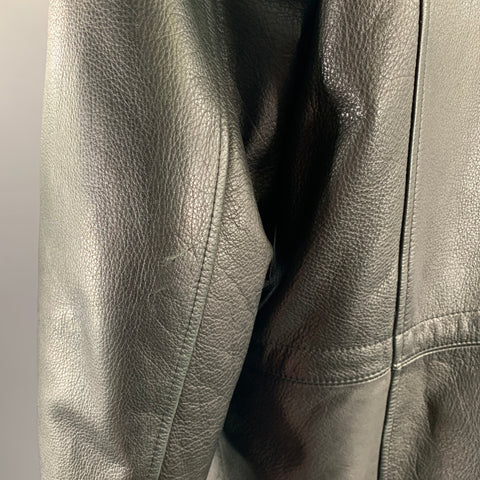 SAKS FIFTH AVENUE Size XXL Black Leather Mock Neck Zip Jacket