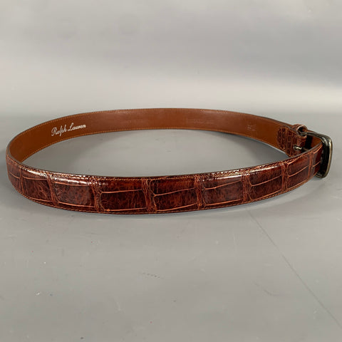 RALPH LAUREN Size 36 Brown Textured Alligator Leather Sterling Silver Belt
