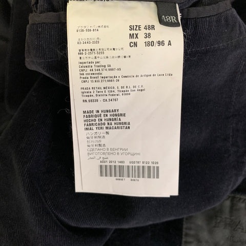 PRADA Chest Size 38 Black Corduroy Cotton Blend Notch Lapel Sport Coat