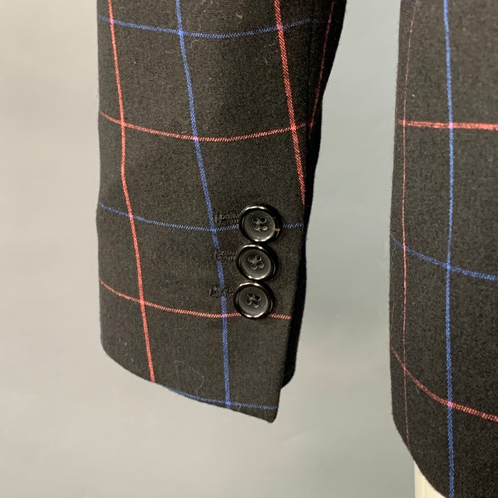 PAUL SMITH Size M Black Blue Orange Window Pane Double Breasted Jacket Blazer