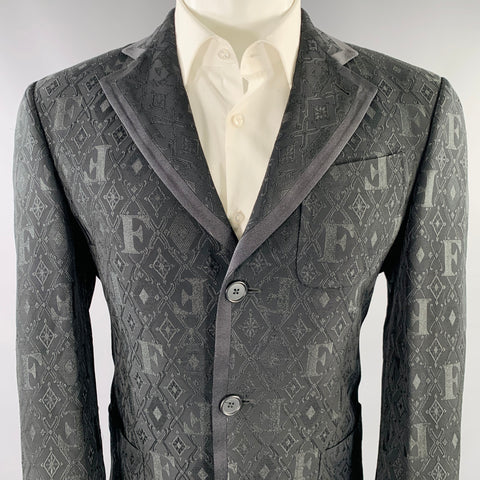 GIANFRANCO FERRE Size 36 Black Jacquard Viscose Blend Sport Coat