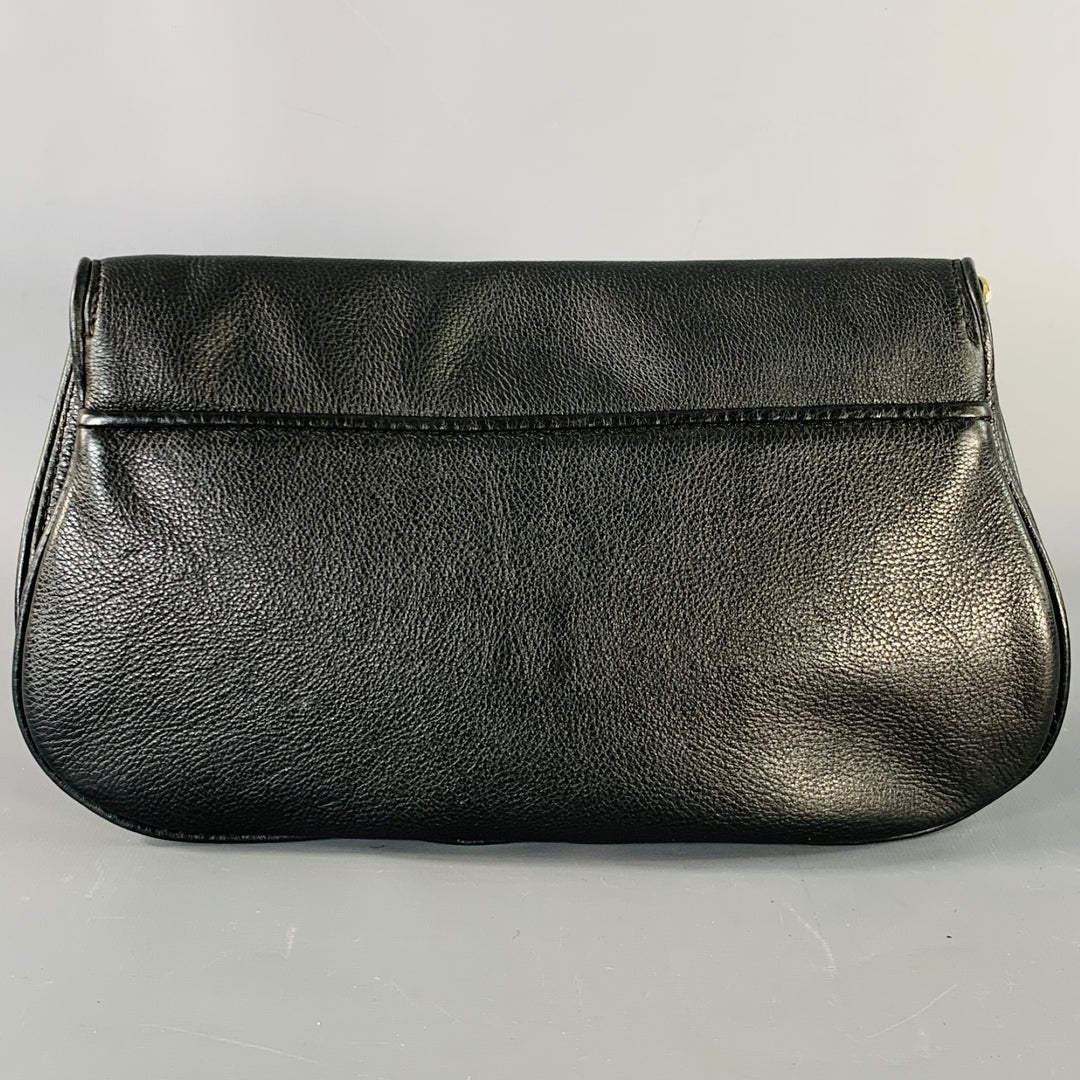 TORY BURCH Black Gold Logo Leather Clutch Handbag