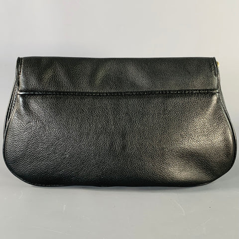 TORY BURCH Black Gold Logo Leather Clutch Handbag