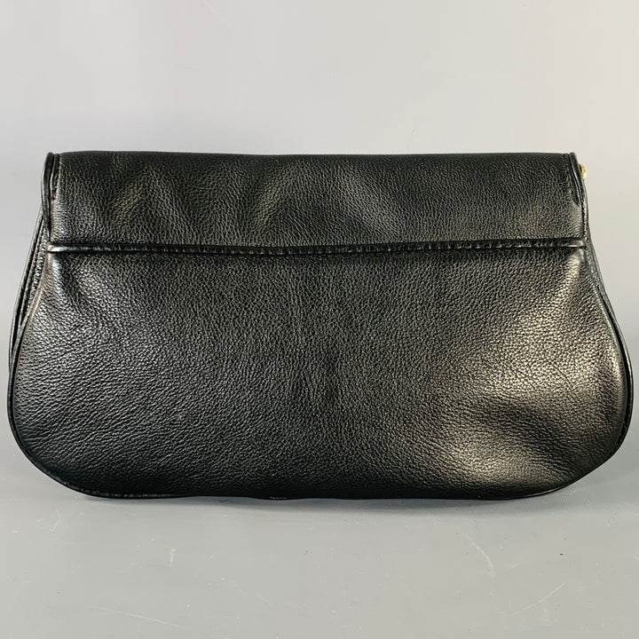 TORY BURCH Black Gold Logo Leather Clutch Handbag
