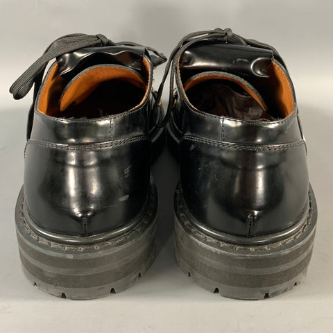 MARNI Size 11 Black Leather Eyelash Lace Up Shoes