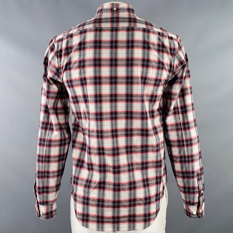MARC by MARC JACOBS Size L Grey Red White Metallic Plaid Cotton Blend Long Sleeve Shirt