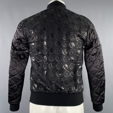 DOLCE & GABBANA Taille 34 Veste Bomber en Coton Mélangé Noir à Cercles Argentés