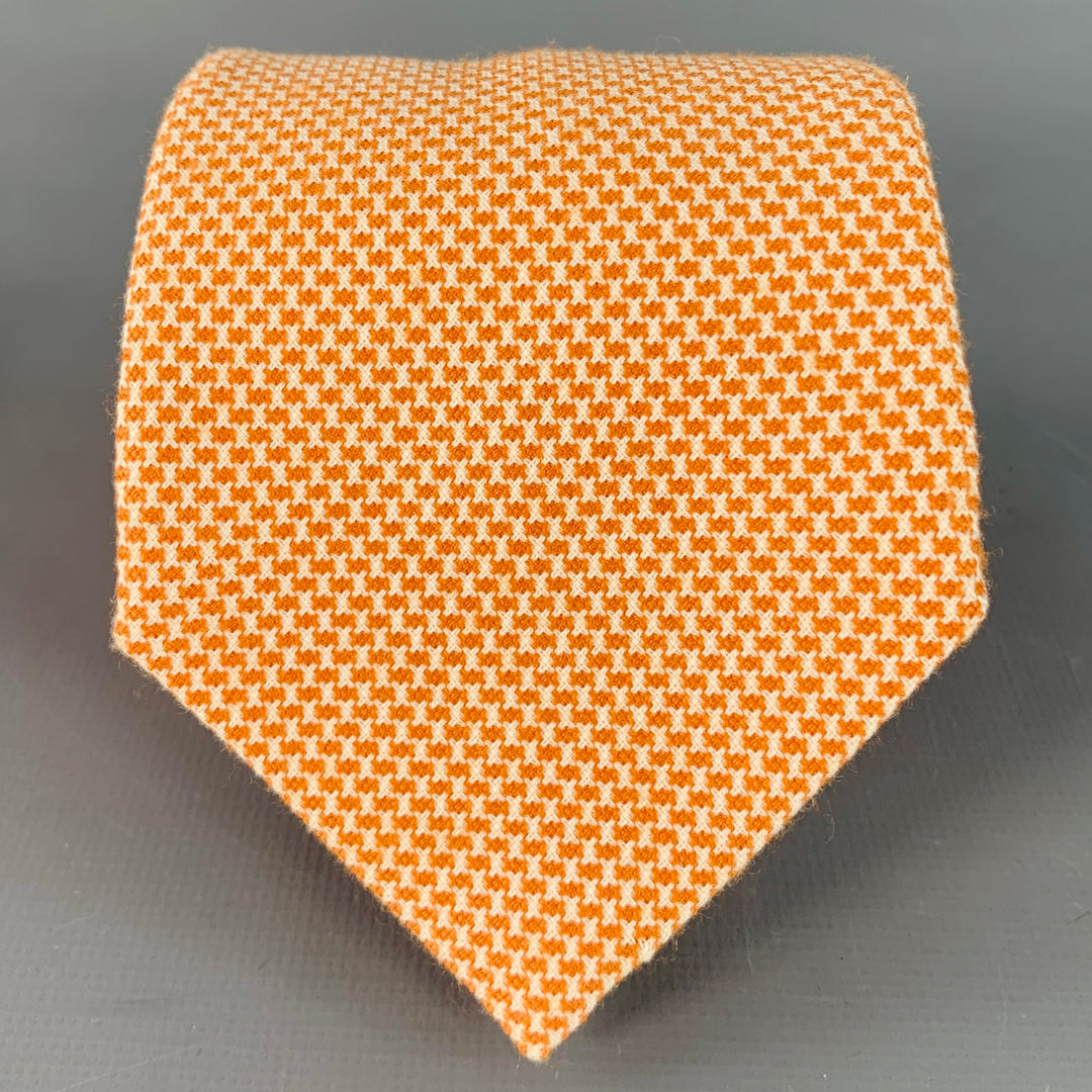 ARMANI COLLEZIONI Orange White Woven Wool Cotton Tie