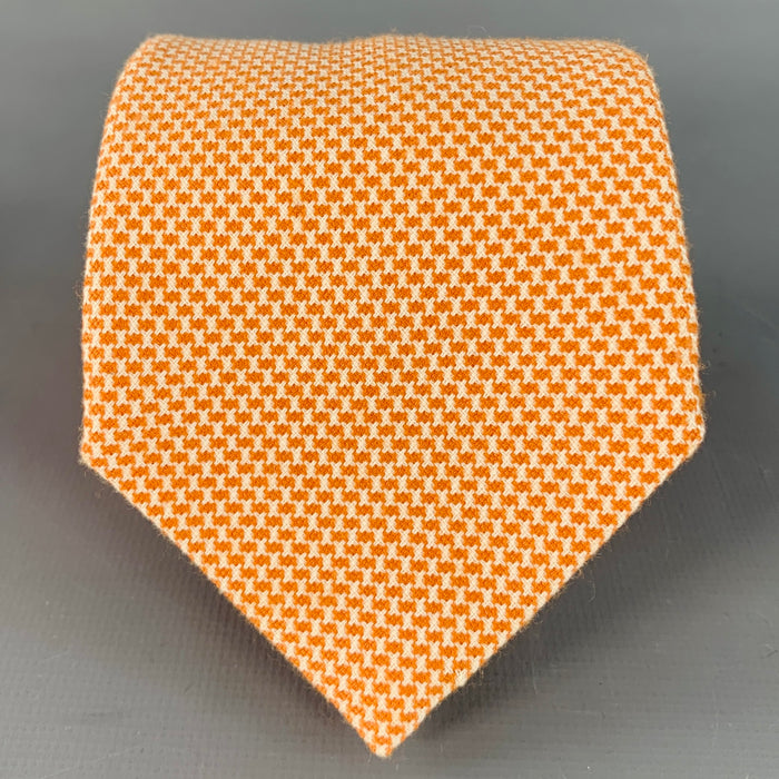 ARMANI COLLEZIONI Orange White Woven Wool Cotton Tie