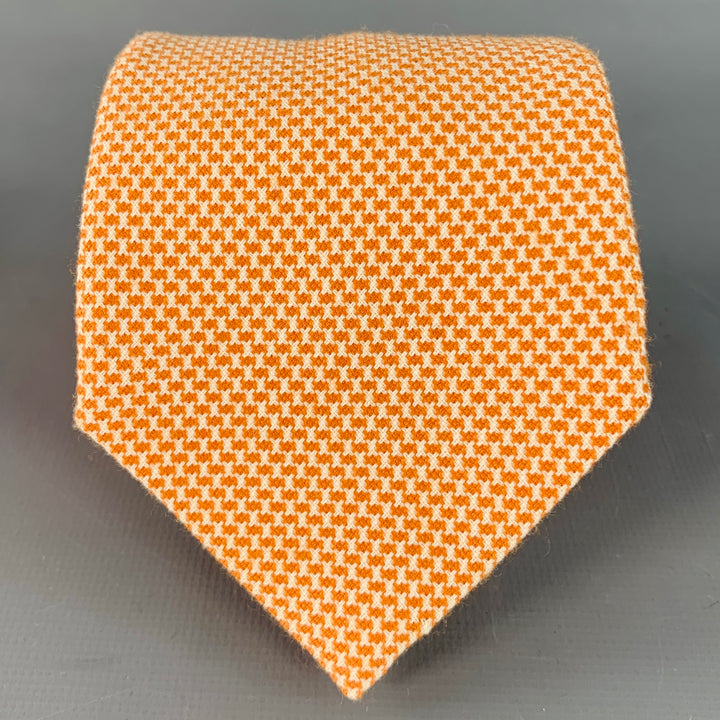ARMANI COLLEZIONI Orange White Woven Wool Cotton Tie
