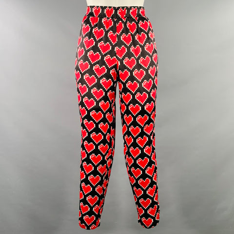 MOSCHINO Size 8 Black Red Viscose Heart Elastic Waistband Casual Pants