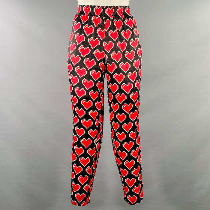 MOSCHINO Size 8 Black Red Viscose Heart Elastic Waistband Casual Pants