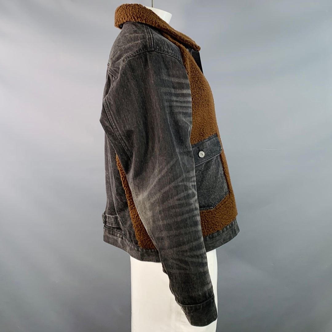 RRL by RALPH LAUREN Grizzly Boa Size XL Brown Black Denim Sherpa Jacket