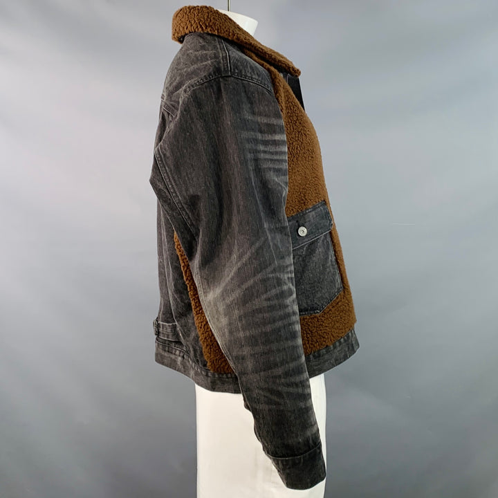 RRL by RALPH LAUREN Grizzly Boa Size XL Brown Black Denim Sherpa Jacket