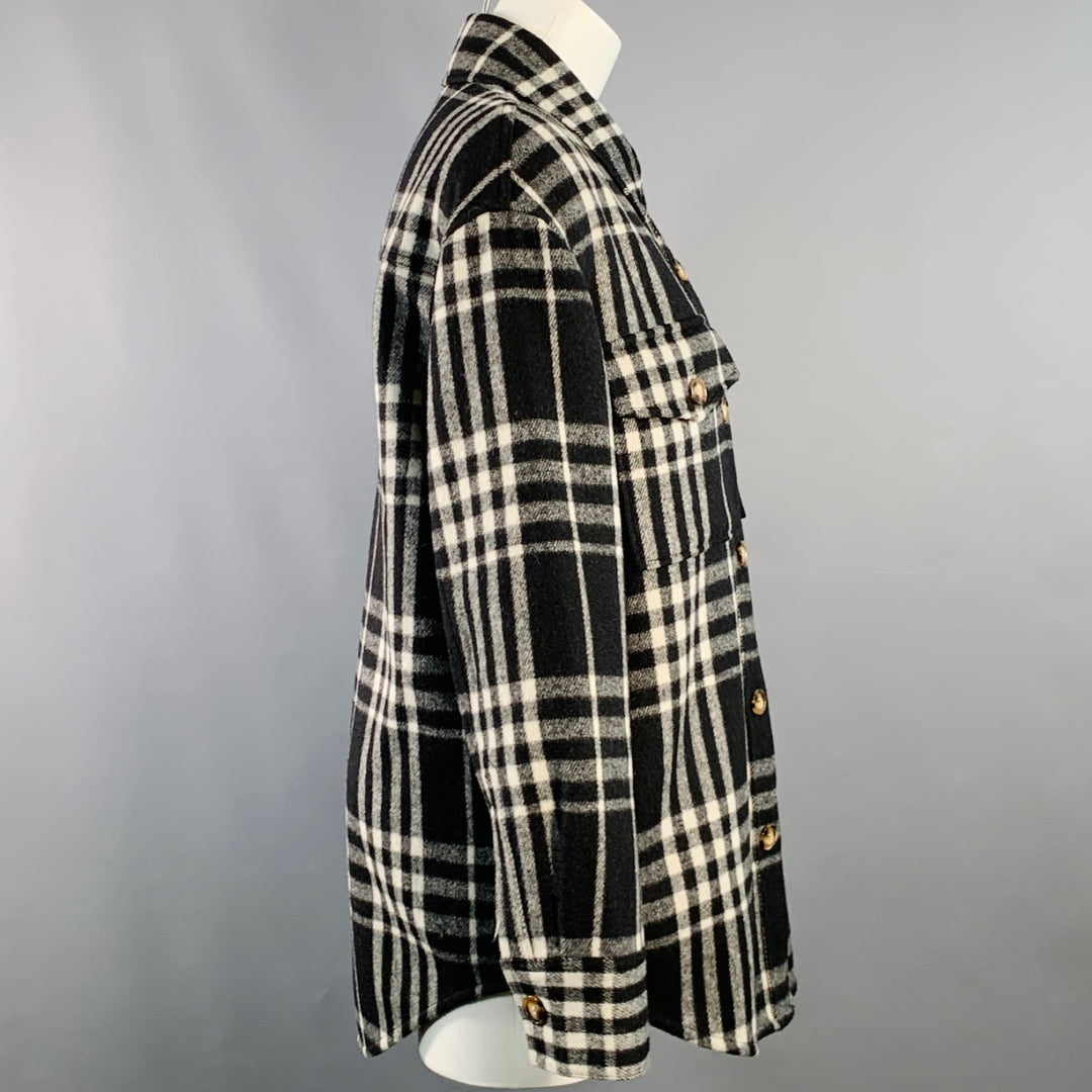 REFORMATION Size M Black White Wool Blend Plaid Shirt Jacket