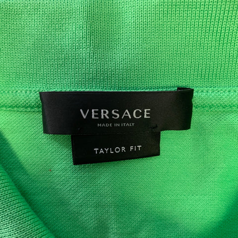 VERSACE Size S Green Neon Logo Pull On Polo