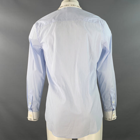 Chemise longue BURBERRY Taille S Rayures bleues et blanches Coton Embellissement en cristal Une poche Manches longues
