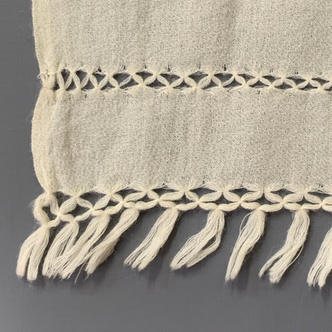 VINTAGE White Blue Green Embroidered Floral Fringe Scarf Shawl