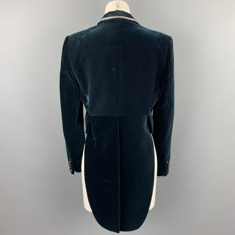 ROBERTO CAVALLI Size 6 Navy Cotton Velvet Notch Lapel Tails Blazer