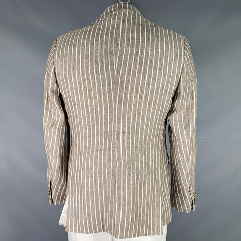SAKS FIFTH AVENUE Size 42 Brown White Stripe Linen Notch Lapel Sport Coat