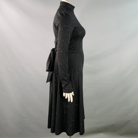 MARC JACOBS RUNWAY Size 10 Black Silver Dots Long Sleeve High Neck Bow A-Line Dress