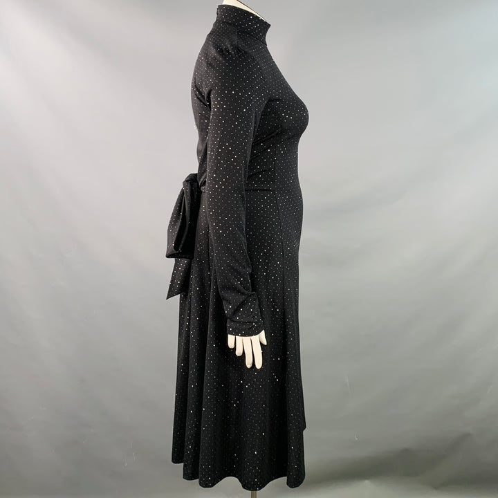 MARC JACOBS RUNWAY Size 10 Black Silver Dots Long Sleeve High Neck Bow A-Line Dress