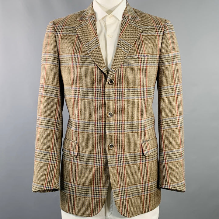 O'CONNELL'S Size 42 Long Brown Red Glenplaid Wool Sport Coat