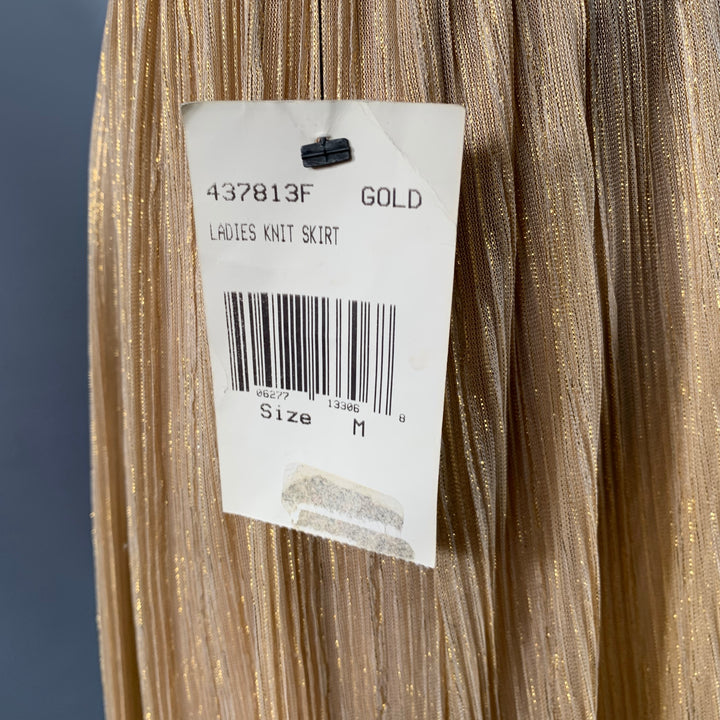 ABS Size M Cream Gold Polyester Metallic Pleated Maxi Skirt