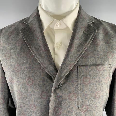 BEAMS PLUS Chest Size 42 Grey Burgundy & Navy Geometric Polyester Sport Coat