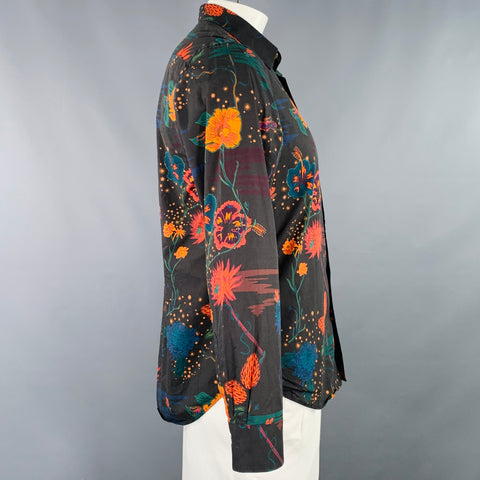 PAUL SMITH Size L Black Orange Floral Cotton Long Sleeve Shirt