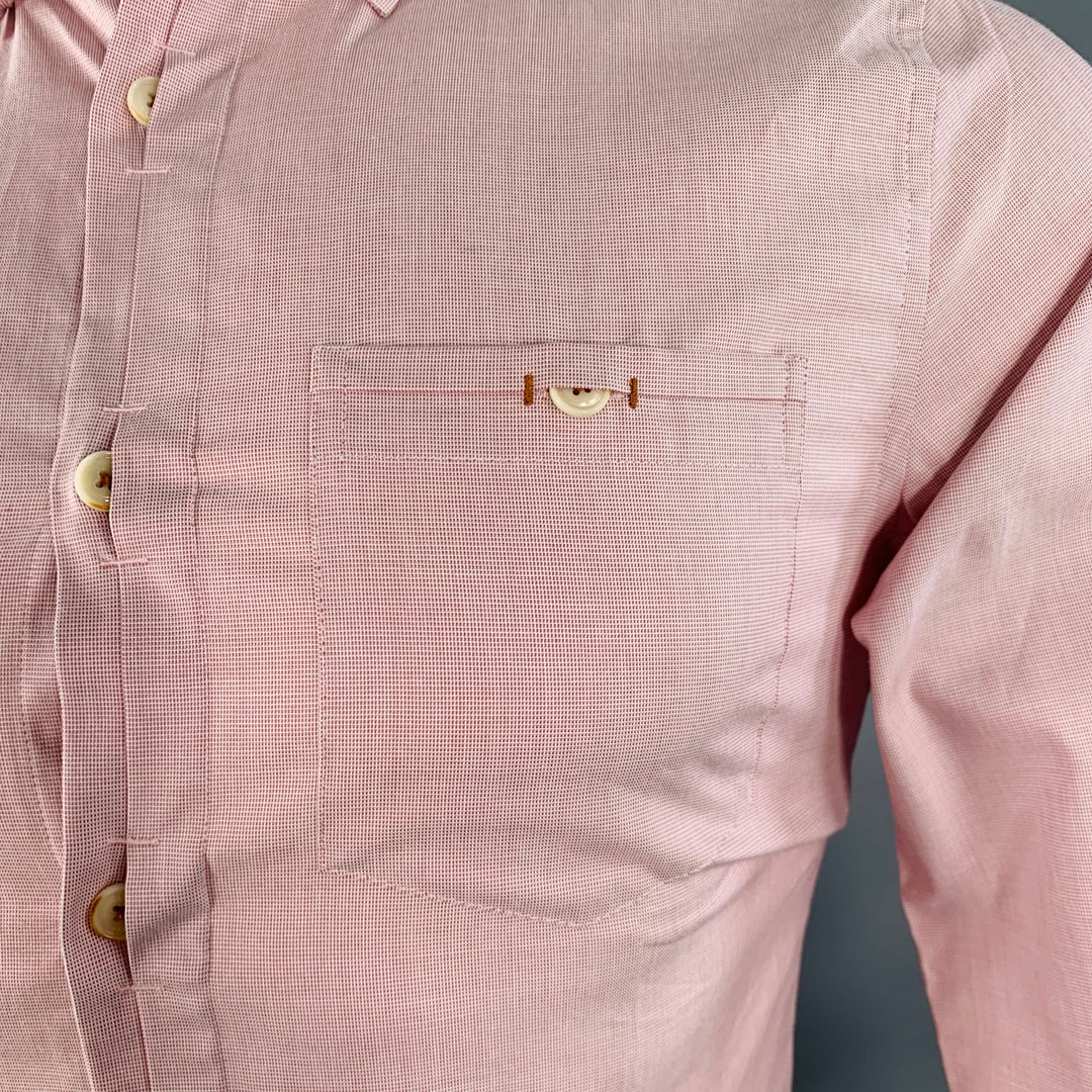 TED BAKER Size XS Brixton Red White Woven Cotton Blend One Pocket Long Sleeve Shirt