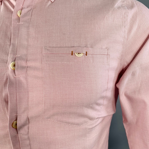 TED BAKER Size XS Brixton Red White Woven Cotton Blend One Pocket Long Sleeve Shirt
