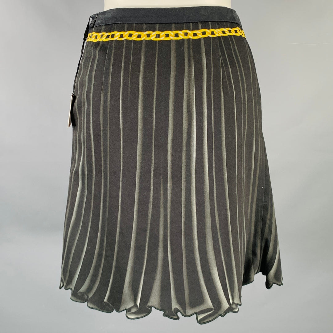 MOSCHINO Size 4 Black Yellow Cotton Blend Print Scalloped Skirt