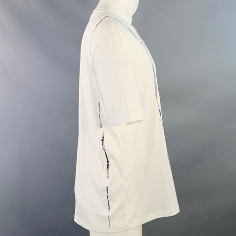 HAIDER ACKERMANN Size M White Silver Cotton Jersey Kintsugi Crew Neck T-shirt