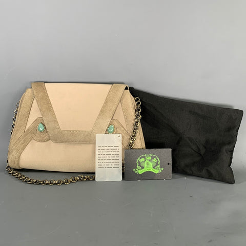 SHANGHAI TANG Tan Mint Suede Silk Nylon Handbag & Leather Goods