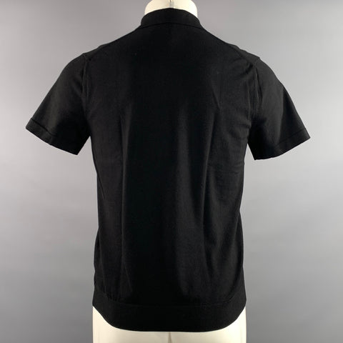 THEORY Size S Black Solid Viscose Blend Spread Collar Polo