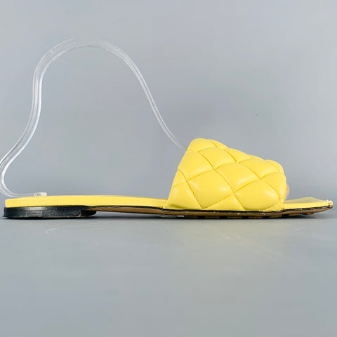 BOTTEGA VENETA Size 7 Yellow Leather Quilted Slide Sandals