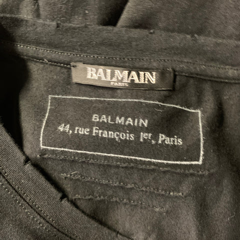 BALMAIN Size M Black Solid Cotton Distressed T shirt