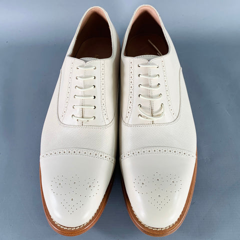 PAUL SMITH Size 8 Cream Perforated Leather Oxford Lace-Up Shoes