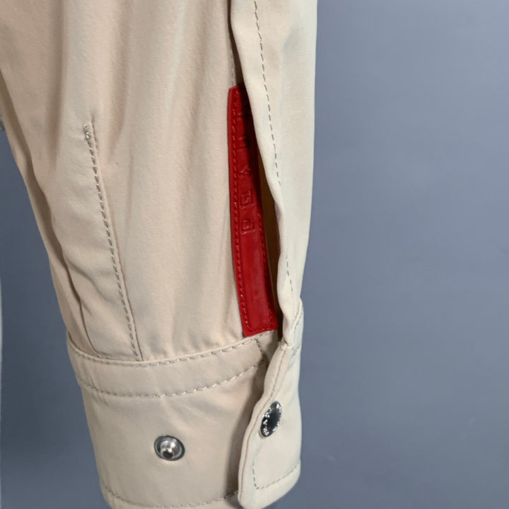 PRADA Size L Beige Nylon Blend Twill Snaps Long Sleeve Shirt