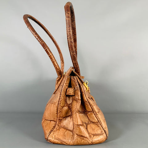 MAURO GOVERNA Tan Alligator Leather Handbag